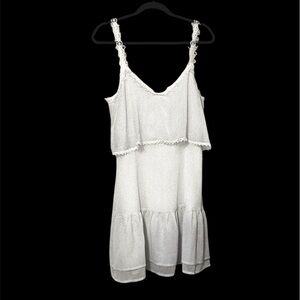 NWT BB DAKOTA Swiss Dot White Sheer Strappy Tiered Lace Trimmed Sun Dress Sz 8